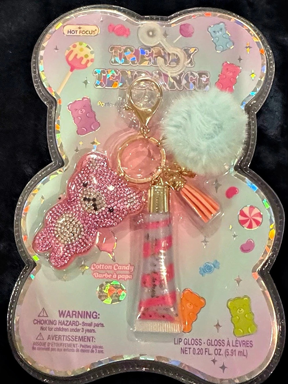 Hot Focus Teddy Trendy Sweet Lip Gloss Keychain Set